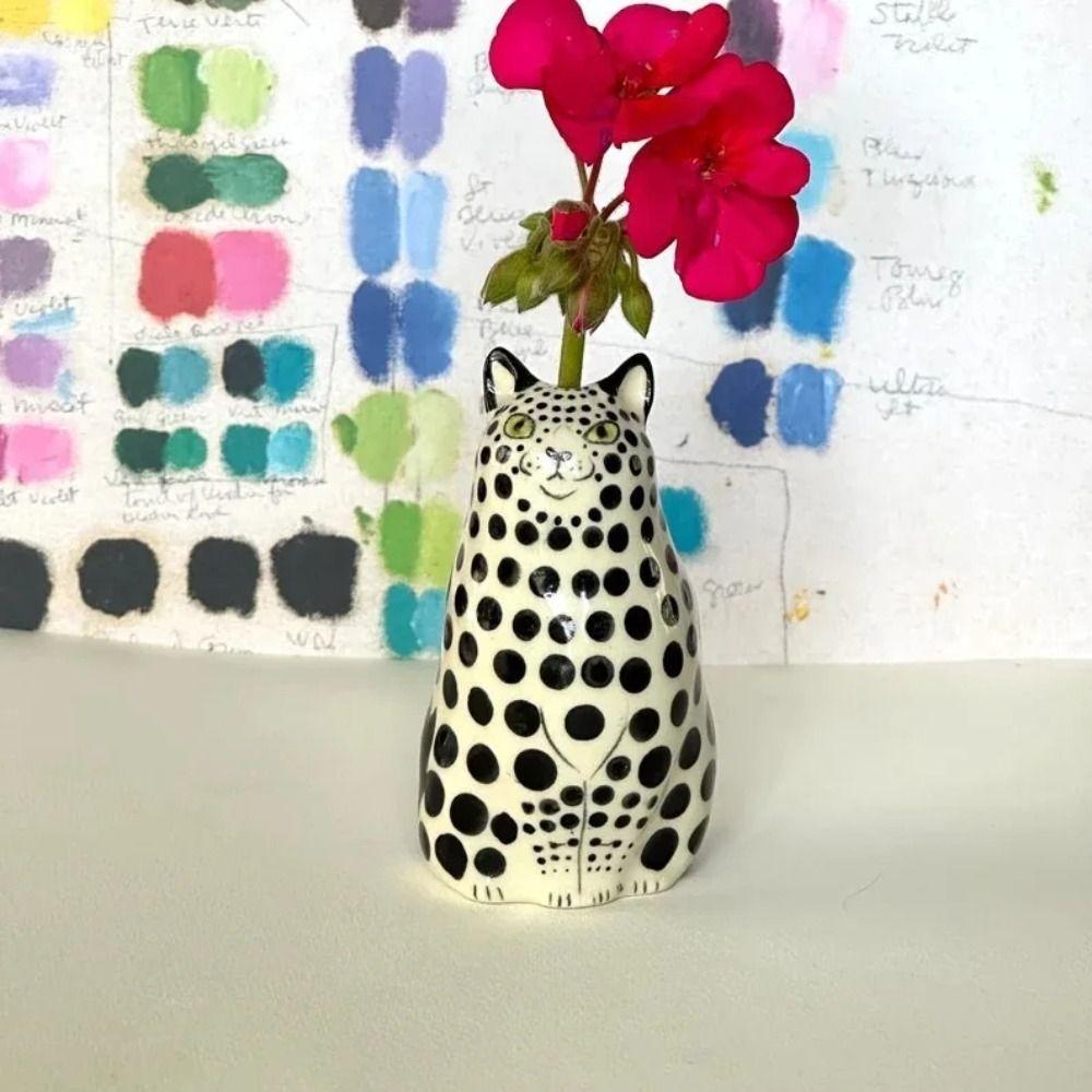 Cute Polka Dot Cat Vase Multicolor Tiny Animal Flower Vase Decorative Bottles Home