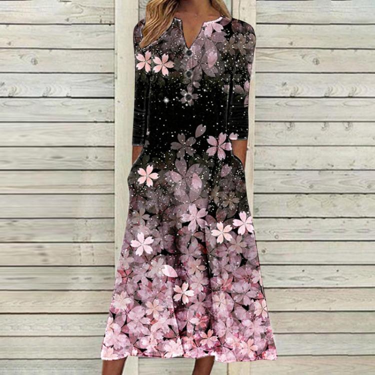 Женское осеннее платье макси с принтом, длинный рукав, открытая грудь, юбка