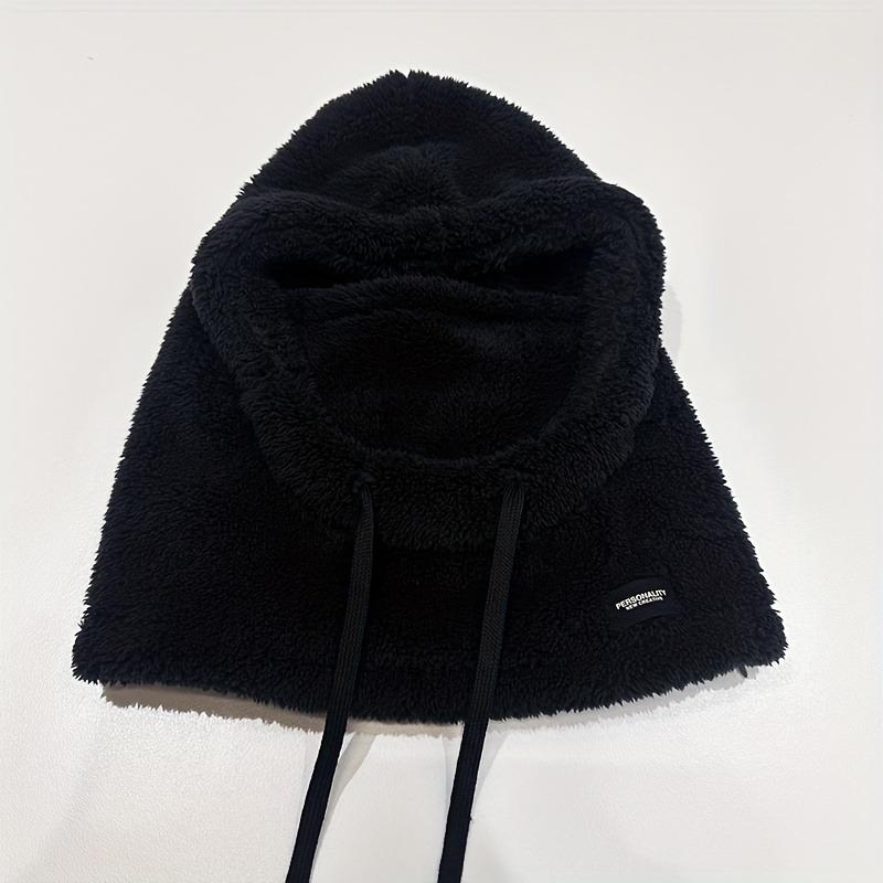 1PC Women's Winter Plush Mask Cap - Elastic Drawstring Closure, Light and Warm, Solid Color Soft Polyester Fiber Material, Hand Washable