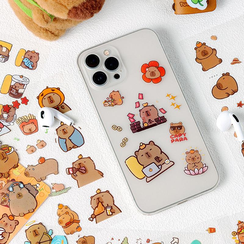 6Sheets/pack Transparent Cute Cartoon Capybara Stickers Kawaii Kids Decals Toys Waterproof DIY Diary Stationery School Supplies
