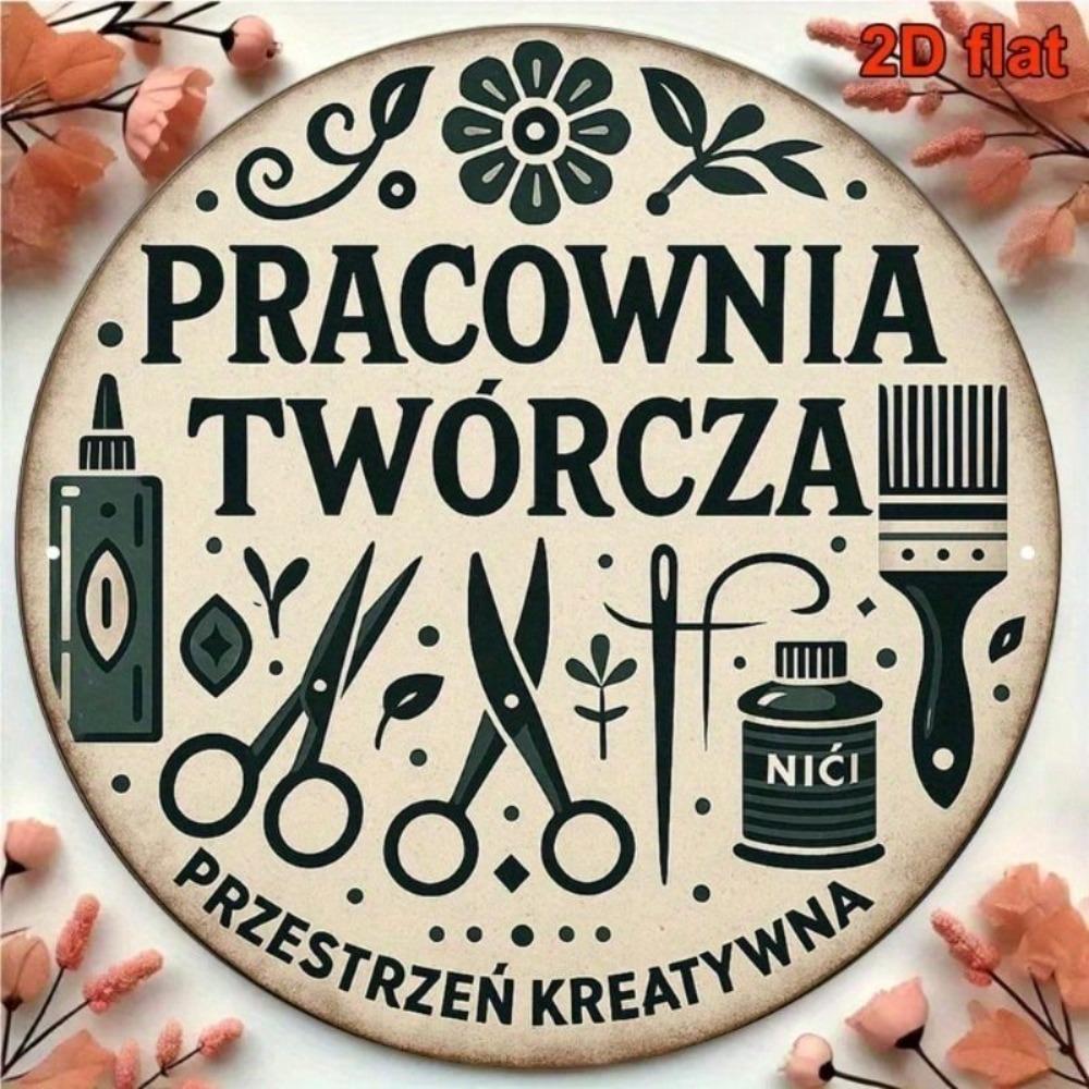 Винтажная круглая металлическая табличка 20 см Настенный декор для студии мастерской с ножницами кистями цветами Художественное украшение