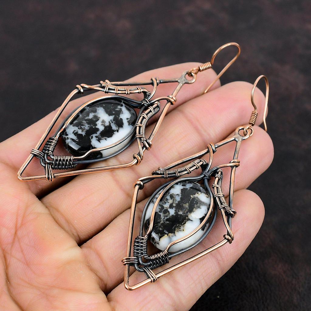 Серьги из бирюзы белого буйвола, серьги из медной проволоки, серьги с драгоценными камнями, красивые медные украшения ручной работы, висячие серьги, подарок для мамы