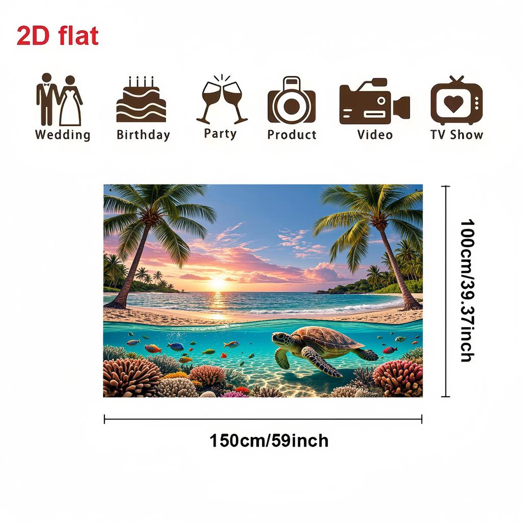 1 piece of 2D flat banner [party banner], made of polyester fiber, featuring a tropical beach theme with a background