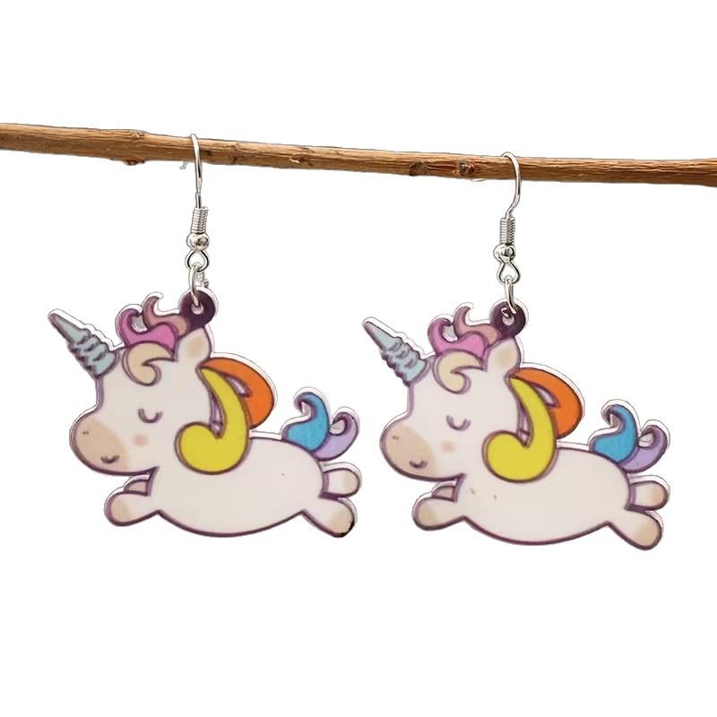 Cross-border unicorn earrings creative Year of the Horse trend versatile 2D flat acrylic cute color pony earrings