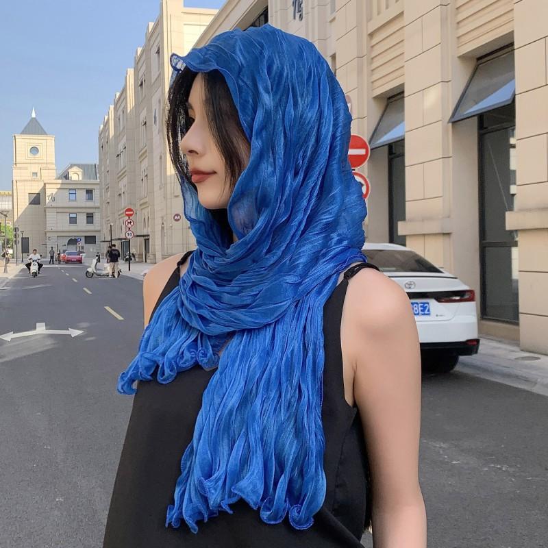 Womens Lightweight Silk-Like Scarf With Shimmer Thread Breathable Neck Wrap In Solid Colors