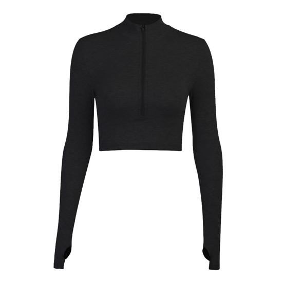 Женская зрелая мода Осень Однотонная повседневная офисная футболка на молнии с длинным рукавом