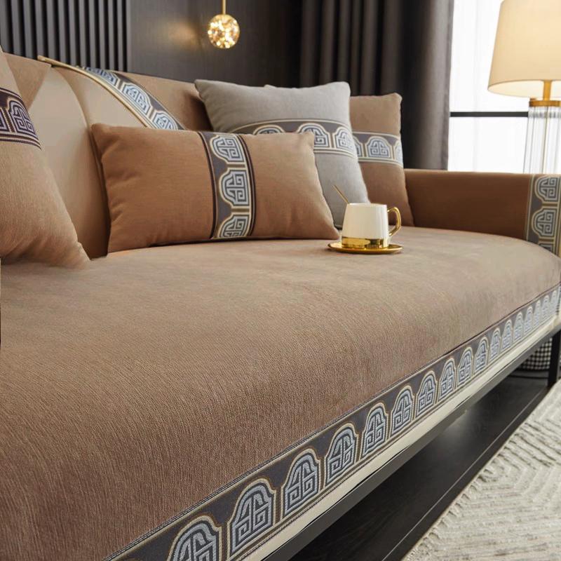 Ретро Чениловый Чехол для Дивана Однотонный Премиальный Чехол-Подушка для Дивана Пылезащитный Противоскользящий Чехол-Полотенце для Дивана L-типа Двухместная Подушка для Дивана