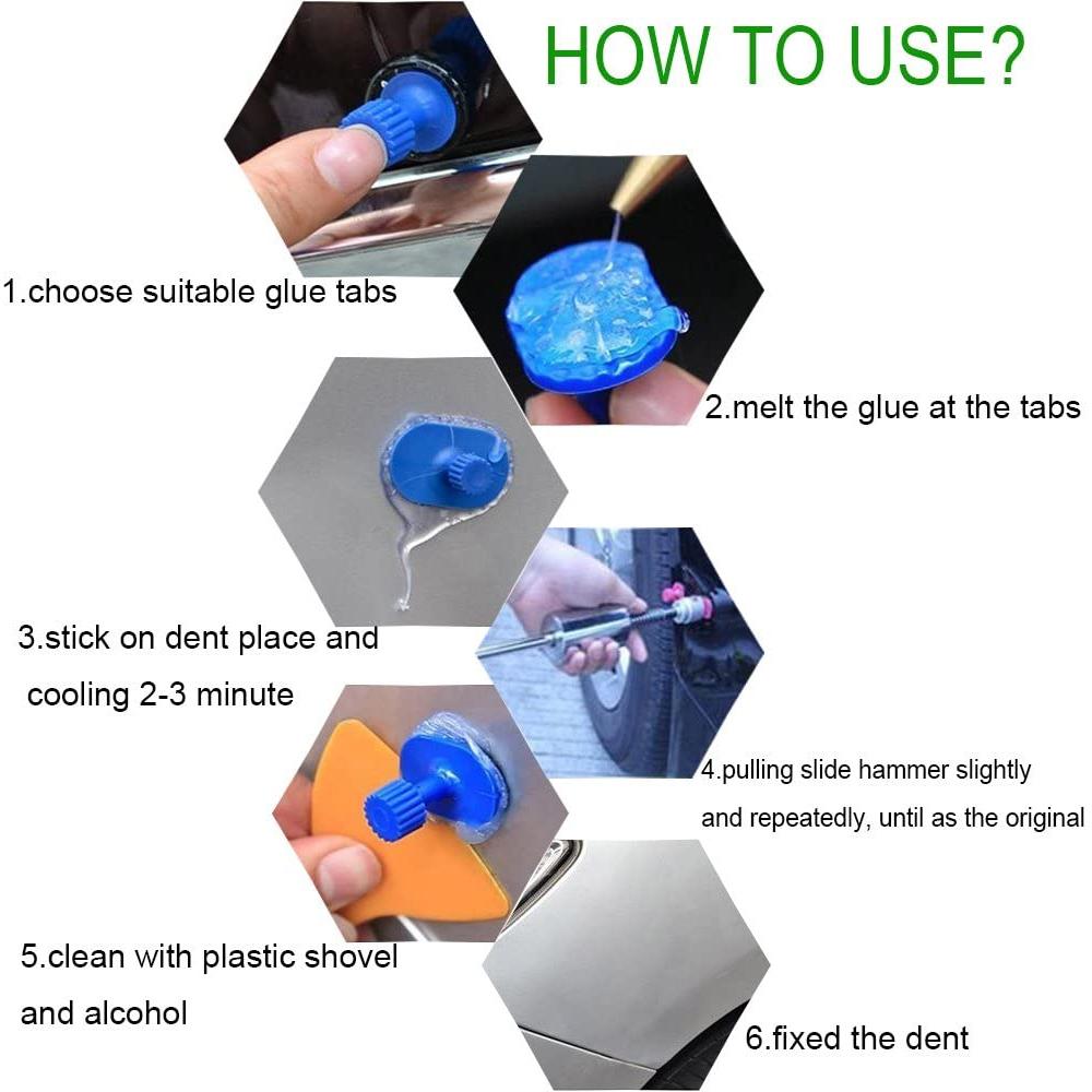 Набор инструментов для ремонта вмятин на кузове автомобиля с обратным молотком, Т-образным стержнем, присоской, механиком для удаления вмятин от града в автомобиле