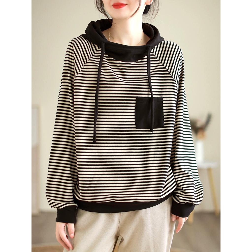 Dimanaf 2024 Осень Однотонная футболка Женская полосатая толстовка с капюшоном Эластичные однотонные свободные топы с длинным рукавом Футболки