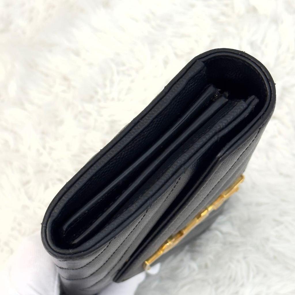 Б/у SAINT LAURENT Saint Laurent Большой клатч-кошелек Cassandra Черный Черный Стежка V