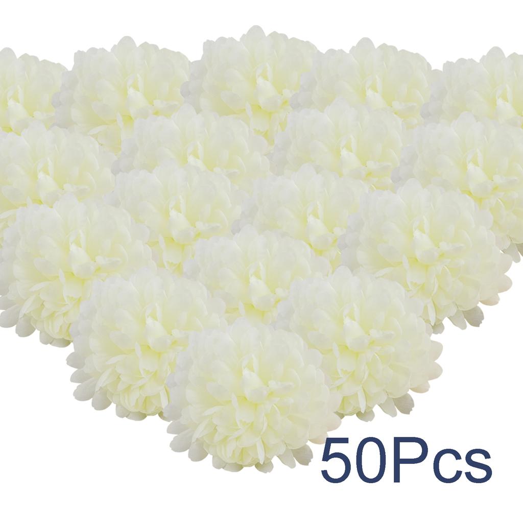 50pcs Artificial Marigold Flowers Fake Flower Heads Garland for Wedding Home Christmas Decor Creamy