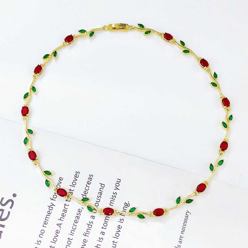 Light Luxury Zircon Necklace Copper Zircon Crystal Leaf Necklace Fashion Vine Necklace Gift