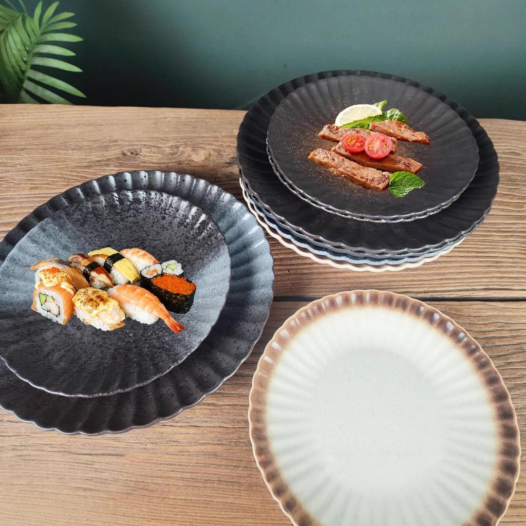 Japanese Ceramic Round Plate - Western, Snack, Steak, Chrysanthemum, Salad Plate