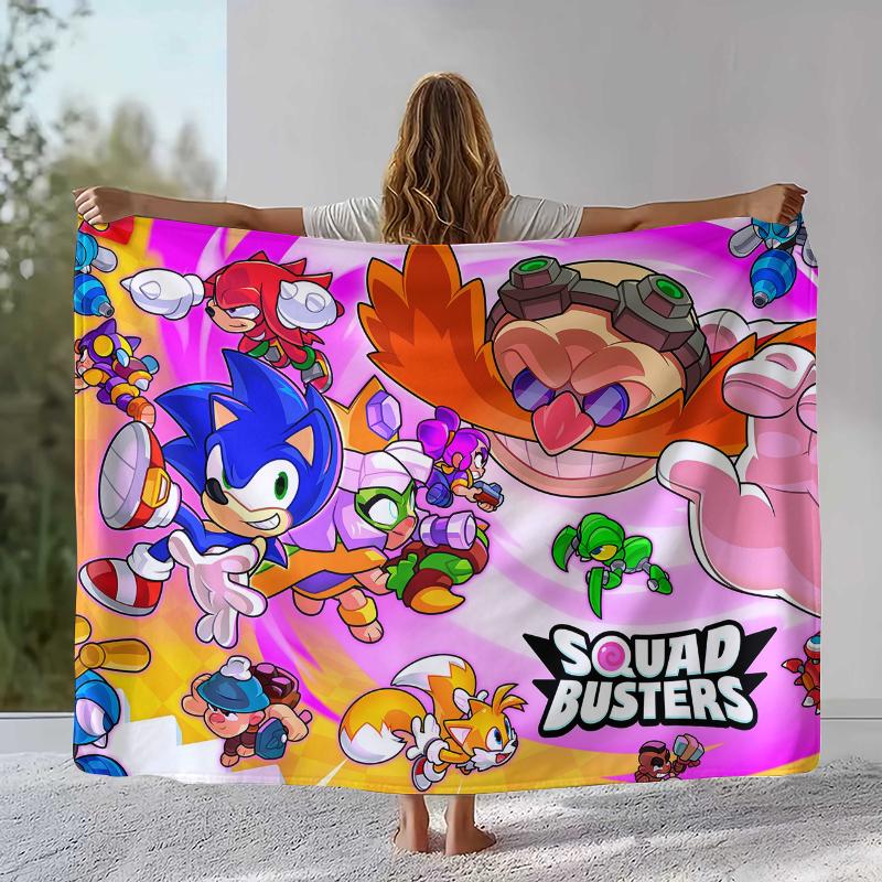 Ретро Мультяшное Игровое Фланелевое Одеяло S-Sonic, Ультра Мягкое Теплое Плюшевое Покрывало для Дома, Спальни, Кровати, Дивана, Походного Пикника, Подарок