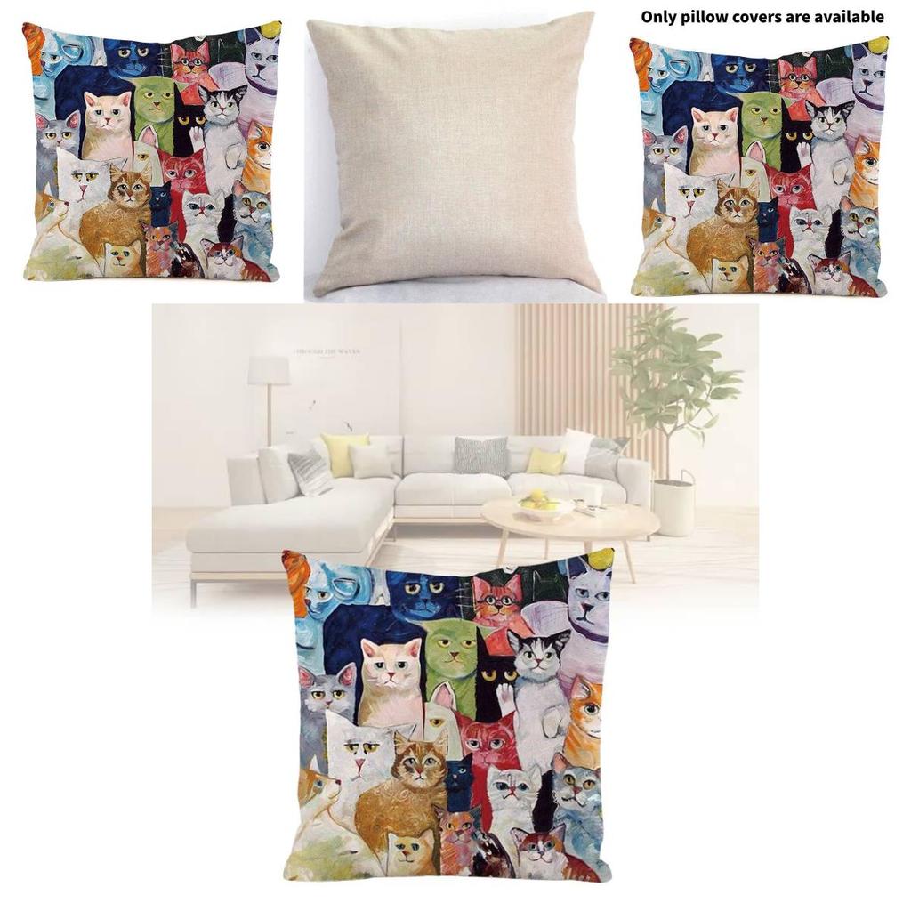 Декоративная наволочка для подушки с изображением кота в деревенском стиле, из шелкового материала, для декора гостиной и домашнего уюта