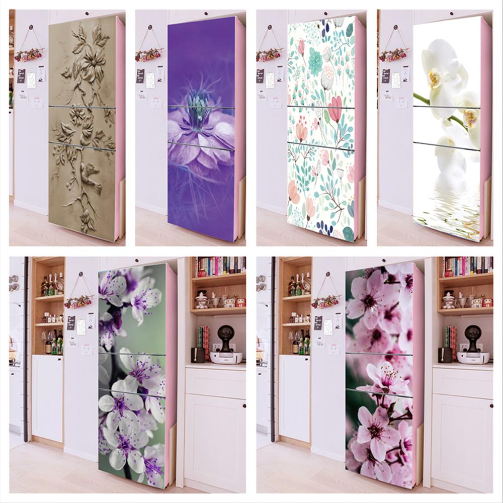 3D Flowers Self Adhesive Refrigerator Wrap Freezer Sticker Art Fridge Door Cover Wallpaper Relief Flower Kitchen Accessories