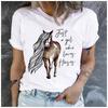 Unisex 100% Polyester Summer Top Just a girl who loves Horses Print Loose round Neck Short Sleeve Fashion for Lovers