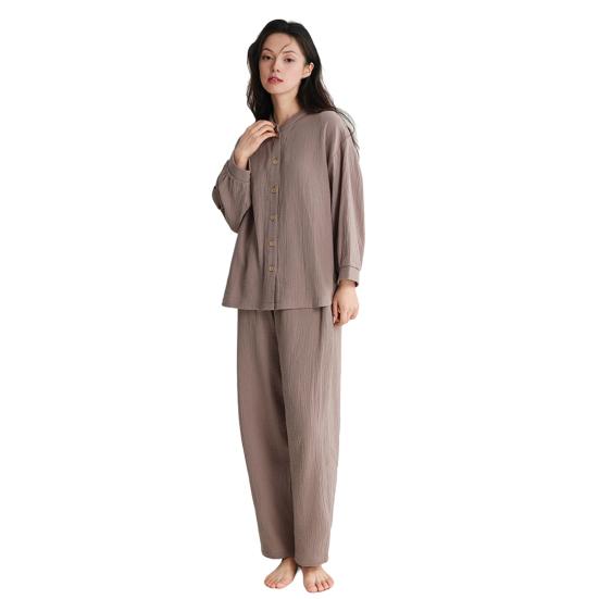 Женский хлопковый пижамный комплект, топ с длинным рукавом на пуговицах и длинные брюки, комплект для дома, повседневная двухпредметная одежда для сна