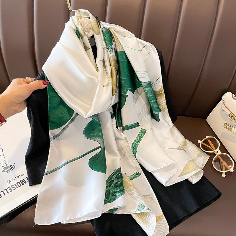 Большой шарф с принтом, элегантная шаль из искусственного шелка, повседневная солнцезащитная ветрозащитная повязка на голову, атласные шарфы для женщин