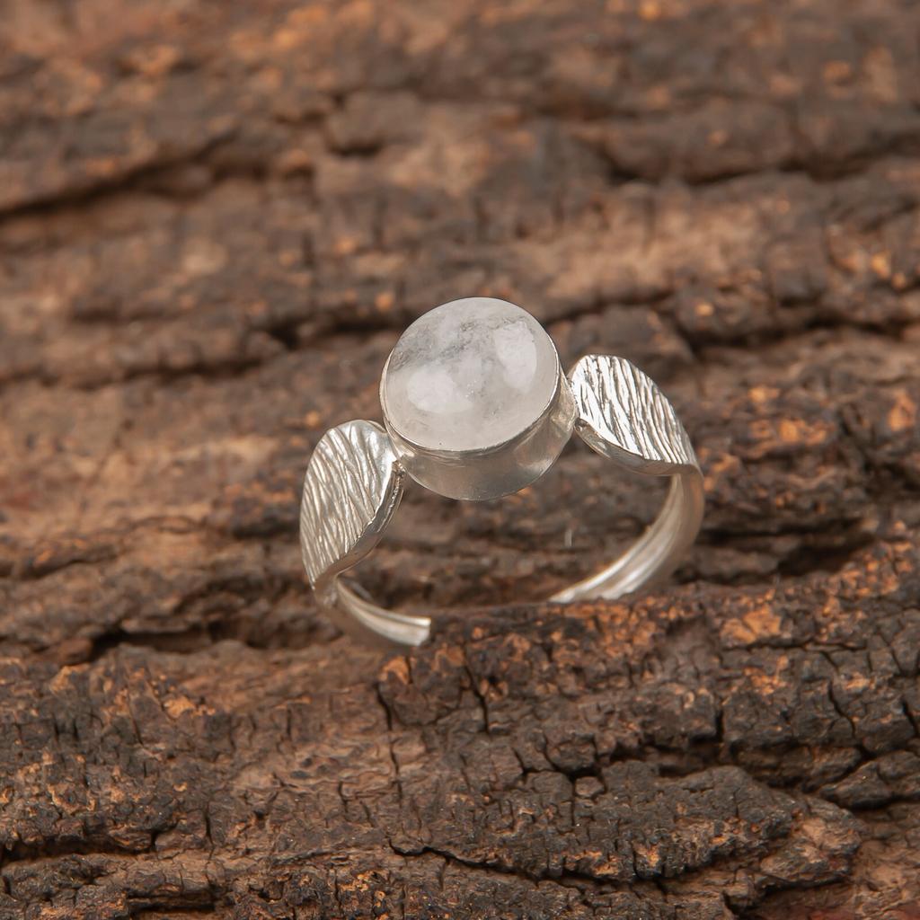 Натуральный Радужный Лунный Камень Драгоценный Камень Ручной Работы Ювелирное Изделие из Стерлингового Серебра 925 Кольцо RR-1-15