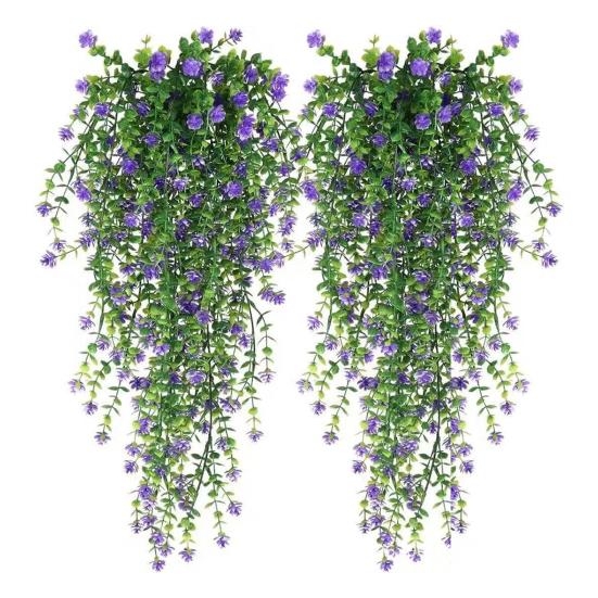 Подвесной искусственный цветок с листьями эвкалипта, устойчивый к УФ-излучению, искусственная цветочная лоза для помещений и улицы, сада, декора из искусственного ротанга