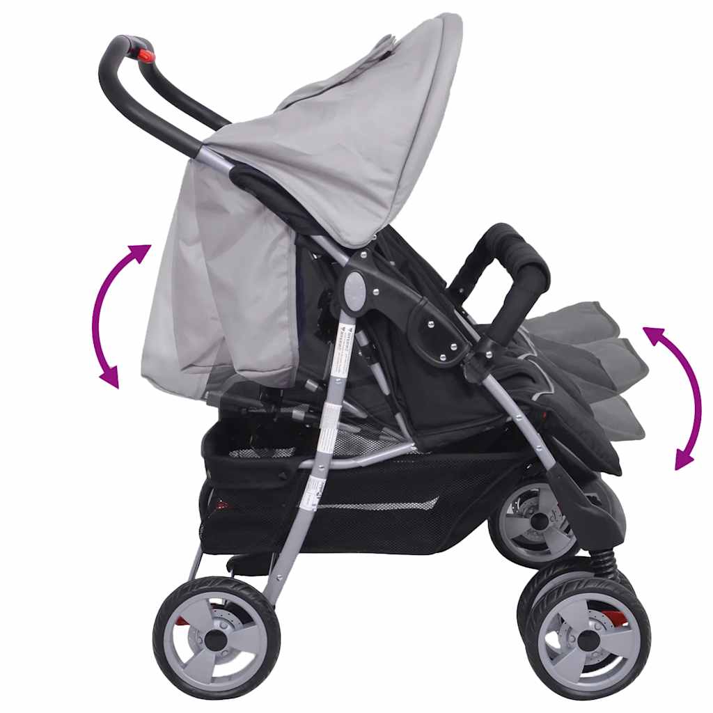 Twin Stroller Steel Frame Grey and Black