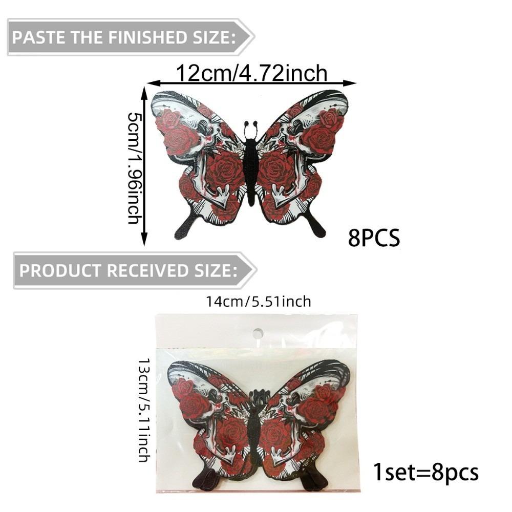 Double Layer Halloween Wall Stickers Hollow Out PVC Butterfly Skull Stickers DIY Red 3D Butterfly Wallpaper Decal