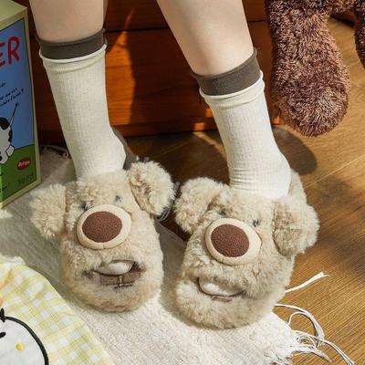 Уютные плюшевые тапочки с открытым носком в виде мультяшного плюшевого мишки: Милая, Теплая, Удобная Домашняя Одежда для Пар