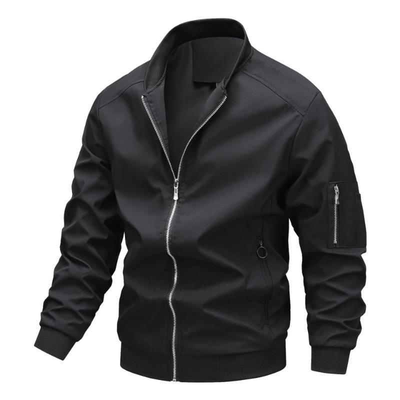 Men's Lightweight Bomber Jacket - Stand Collar Full Zip Casual Windbreaker with Utility Pocket