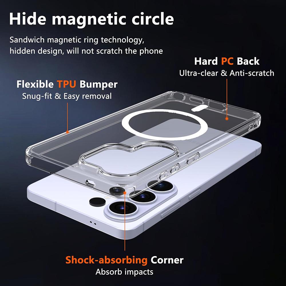 Magnetic For Wireless Charging Case For Samsung Galaxy S26 Ultra S2 S22 S23 S24 FE Plus Clear Hybrid PC Hard Cover Soft