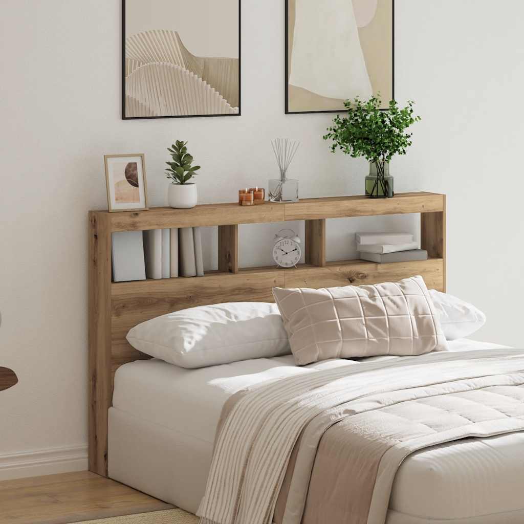 LED Headboard with Shelves Artisan Oak 160 x 17 x 102 cm