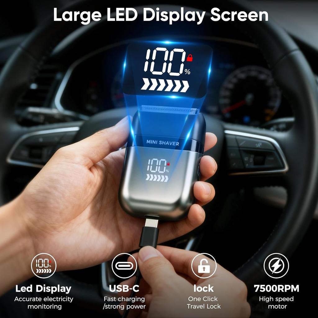 Электробритвы для мужчин для лица, карманная бритва USB мини-бритвы, электрические сеточные бритвы с Type C перезаряжаемые и LED-дисплеем, IPX7 водонепроницаемые