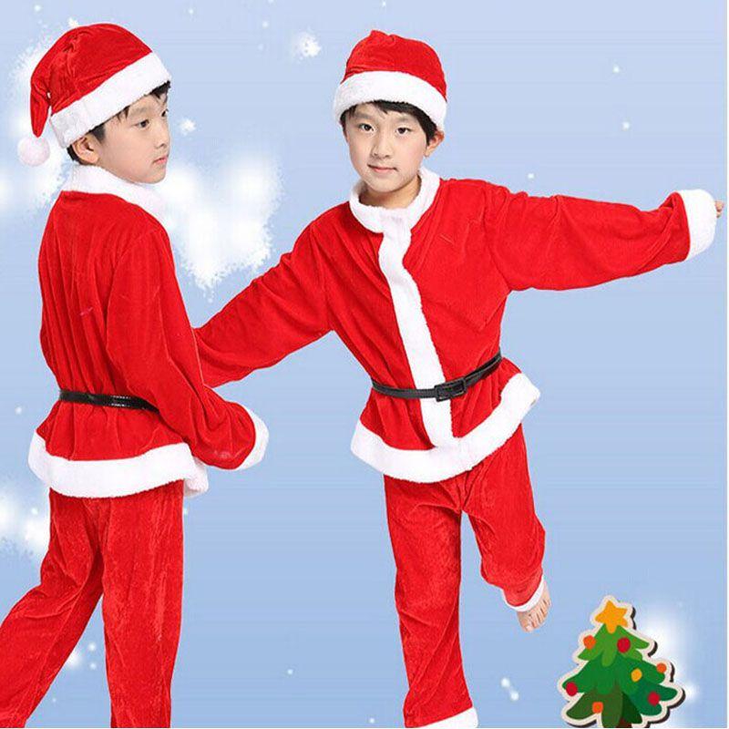 Premium Quality Velvet Kids Santa Claus Costume Red Christmas Outfit For Boys And Girls