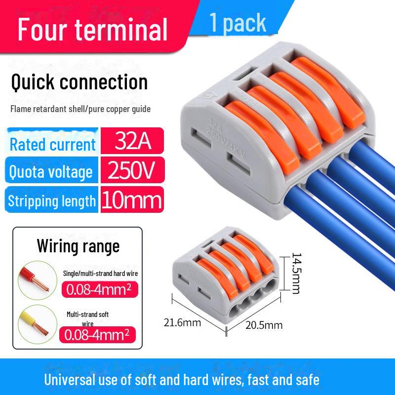 Быстроразъемный терминал PCT SPL-12345: 2-позиционный многофункциональный электрический соединитель для проводов 4 калибра, 2 входа, 2 выхода
