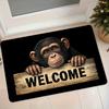 [ 1pc] Monkey Holding Sign Welcome Flannel Mat Entrance Door Mat Bathroom Absorbent Non-Slip Foot Mat Home Foyer Bedroom Bedside Decorative Blanket