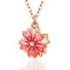 Necklace for Women Cute Pink Gold Cherry Blossom Double Structure 360 Degree Rotation High Quality Zirconia 18K Silver 925 Metal Hypoallergenic