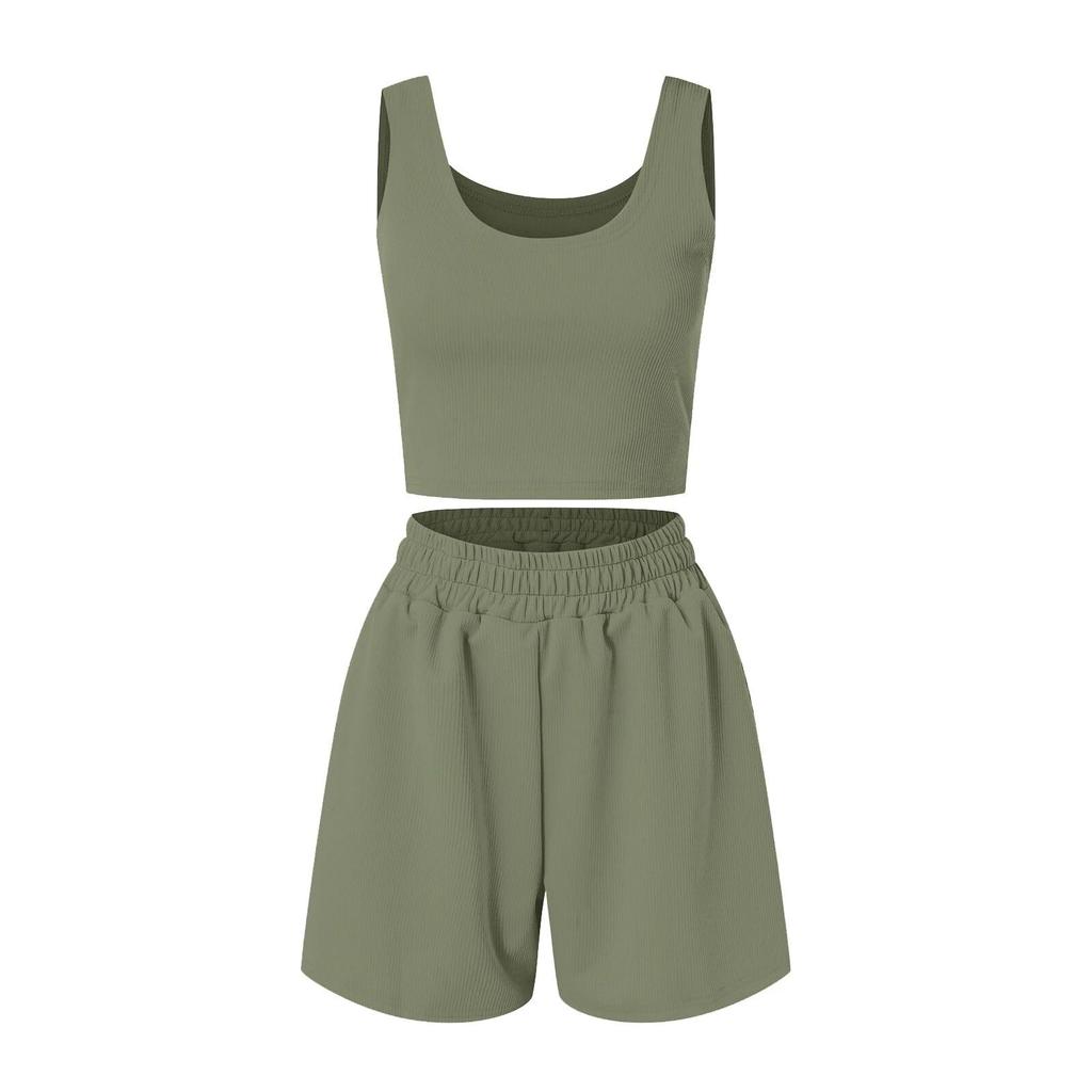 Women Two Piece Outfits Summer Knit Sleeveless Crop Top and High Waisted Short Lounge Sets