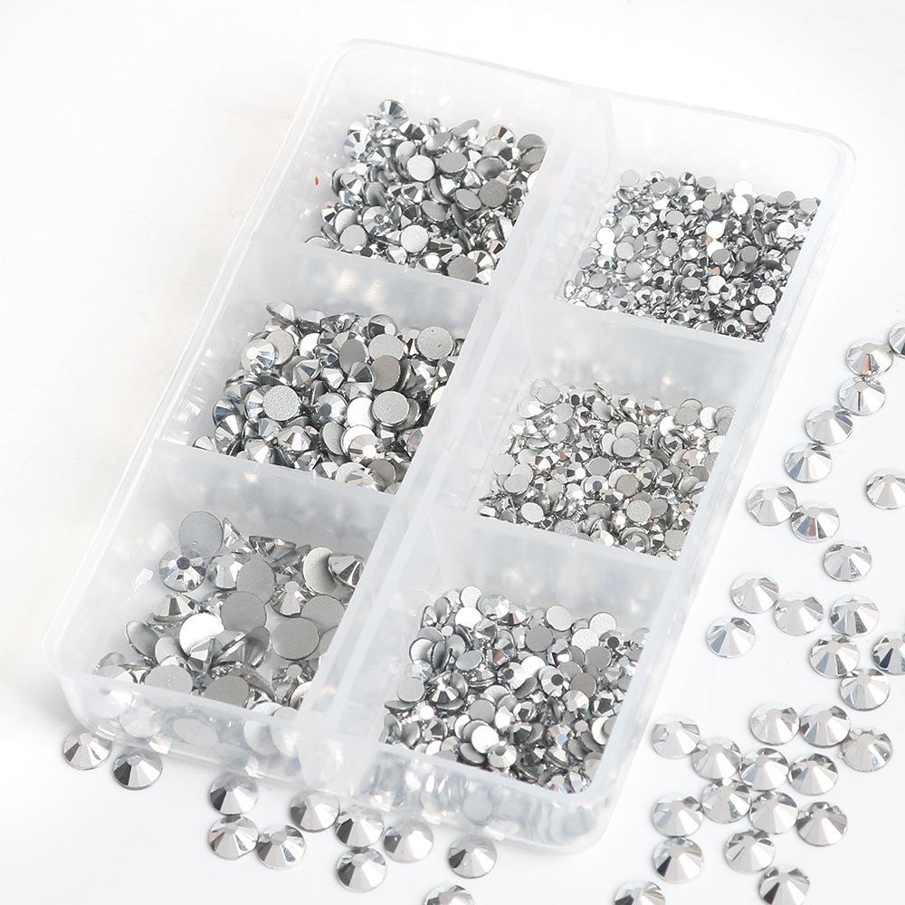 Украшения для ногтей 6 сеток стеклянные кристаллы стразы белого цвета смешанные супер вспышка плоское дно бриллиант цветной дизайн ногтей бриллиант