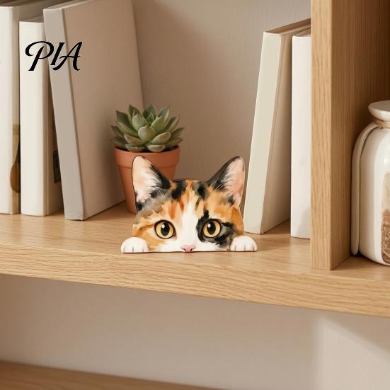 Wooden Cat Ornaments Cute Shelf Sitter Ornament, Peeking Kitten Figurine, Small Decorative Souvenirs 2D Flat Statue for Desktops And Bookshelves