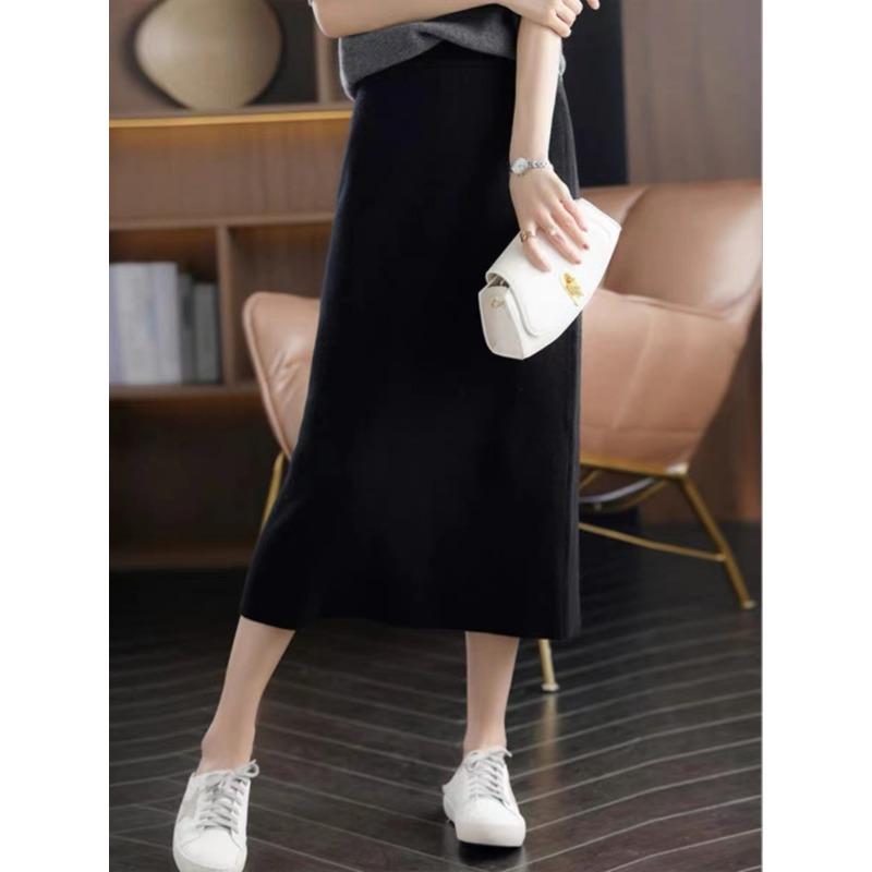 Юбка из шерстяного трикотажа с эффектом потертости для женщин, новая осенне-зимняя юбка А-силуэта с высокой талией, очень красивая