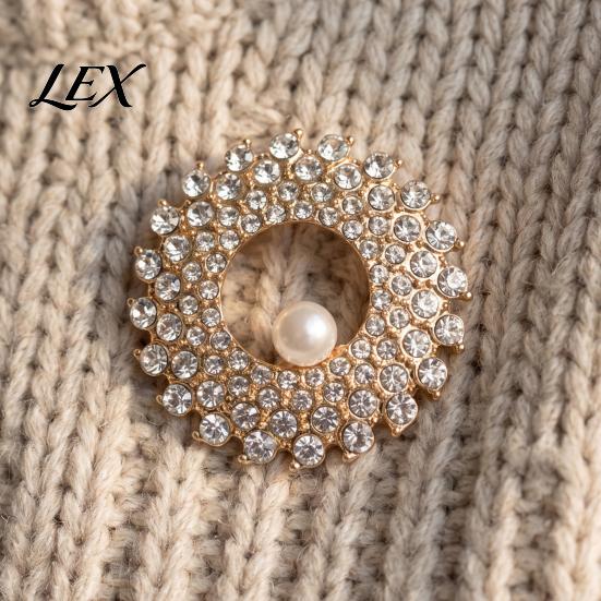 Circle Lapel Pin Hollow Rhinestone Ring Brooch Pin, Bling Daily Wear with Faux Pearl, Men Women Clothing Jewelry Accessories Alloy