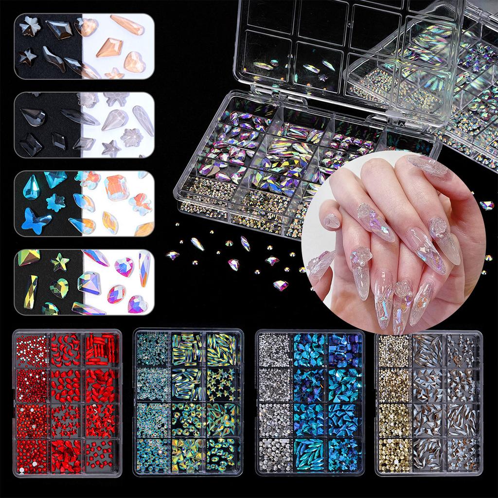 1Box 3D Nails Charm Mixed Size Glass Nails Stones with Flatback Rhinestones Crafts Nails Art for Nails Enthusiasts