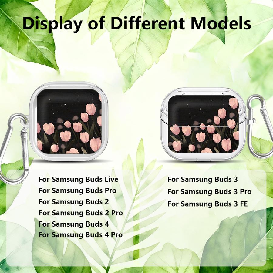 Прозрачные чехлы для наушников с крючком для Samsung Galaxy Buds 2 3 FE 4Pro 2Pro Live 3Pro 4 Pro Мультяшный тюльпан