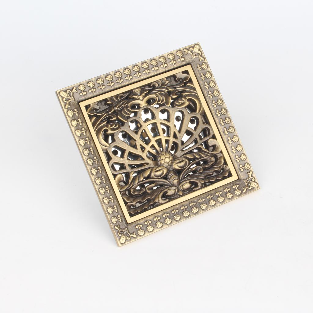 5-Inch Brass Floor Drain Square Strainer Polished Finish for Hotels Showers Drainer Traps