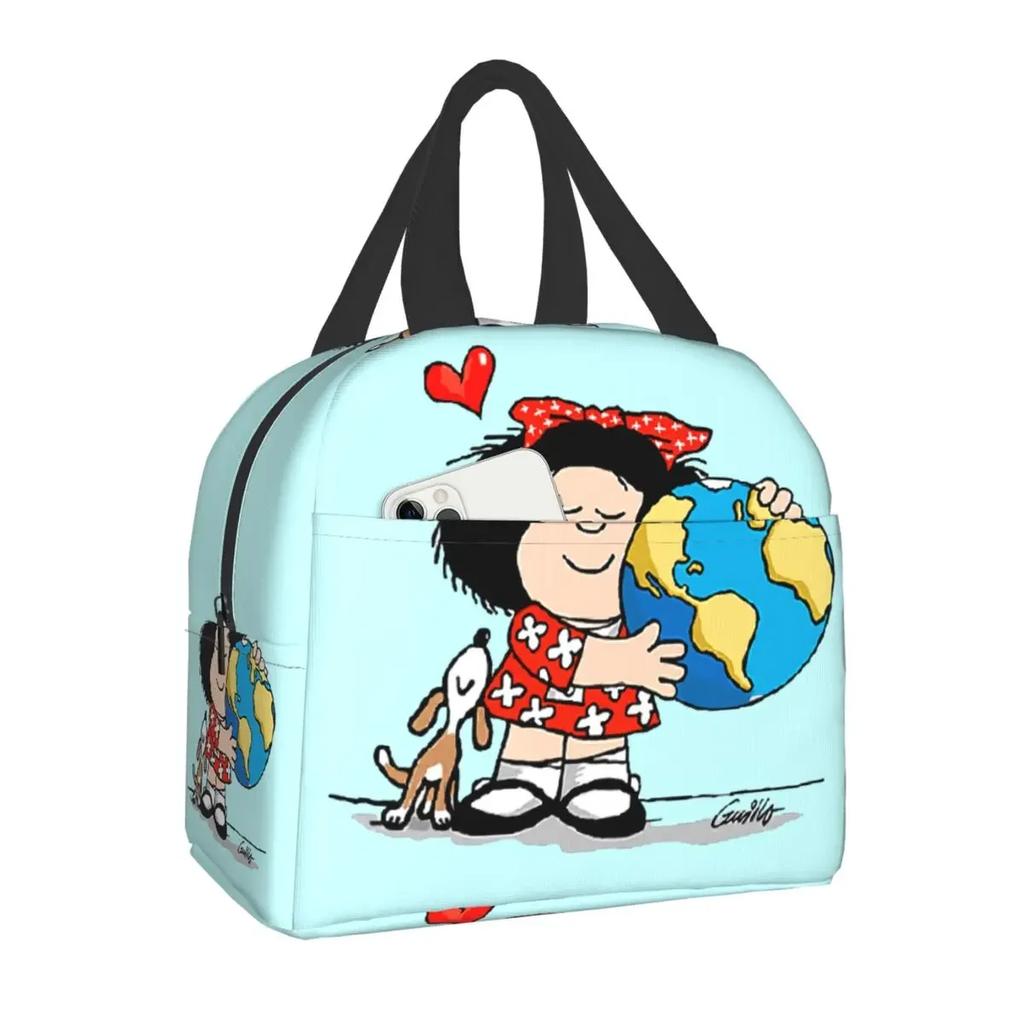 Mafalda Quino Comics Thermal Insulated Lunch Bag Resuable Lunch Box for Women Kids Outdoor Camping Travel Food Storage Bags