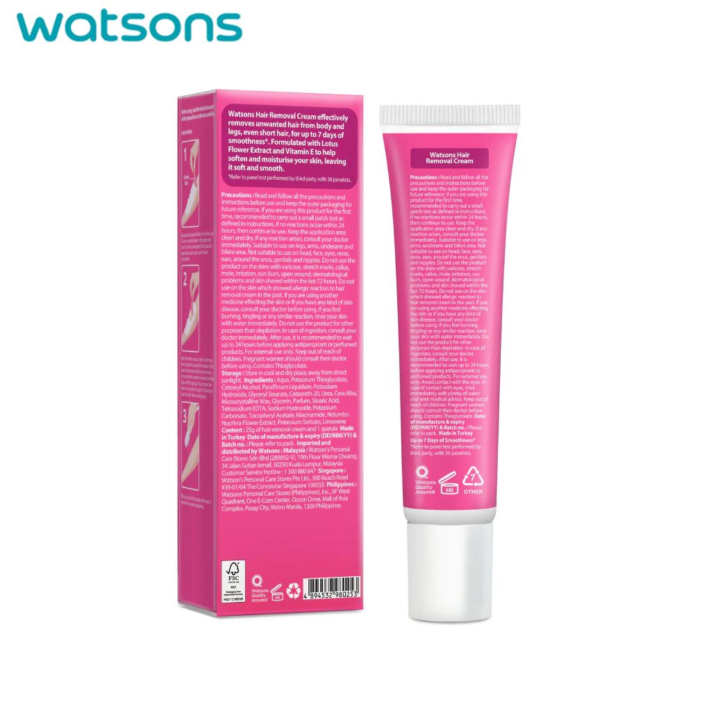 Watsons Крем для депиляции Love My Skin для нормальной кожи, тела и ног, гладкость до 7 дней, смягчающий цветок лотоса и витамин Е, 25 г.