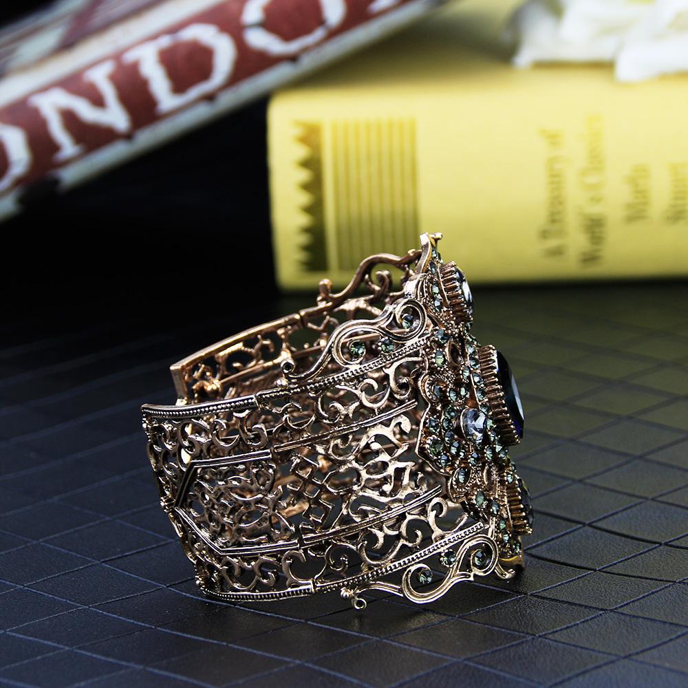 Sunspicems Винтажный Турецкий Браслет-Браслет Большой Женский Манжета Браслет Ретро Золотой Цвет Серый Кристалл Богемия Свадебные Украшения Подарок