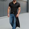 Men Autumn Zip-up High Neck Short Sleeve Irregular Long Tunic Tops T-shirts