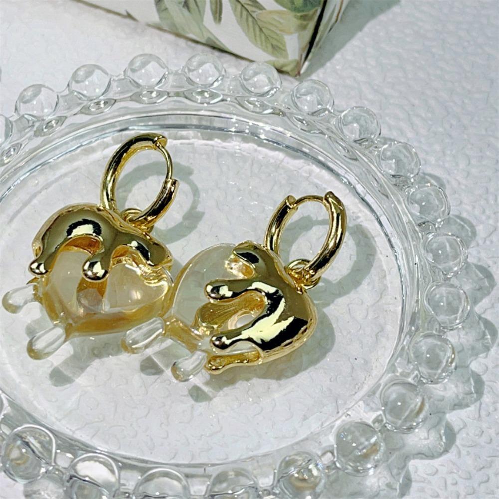 Acrylic Retro Earrings Metal Irregular Heart Earrings Solid Color Heart Shape Droplets Earrings