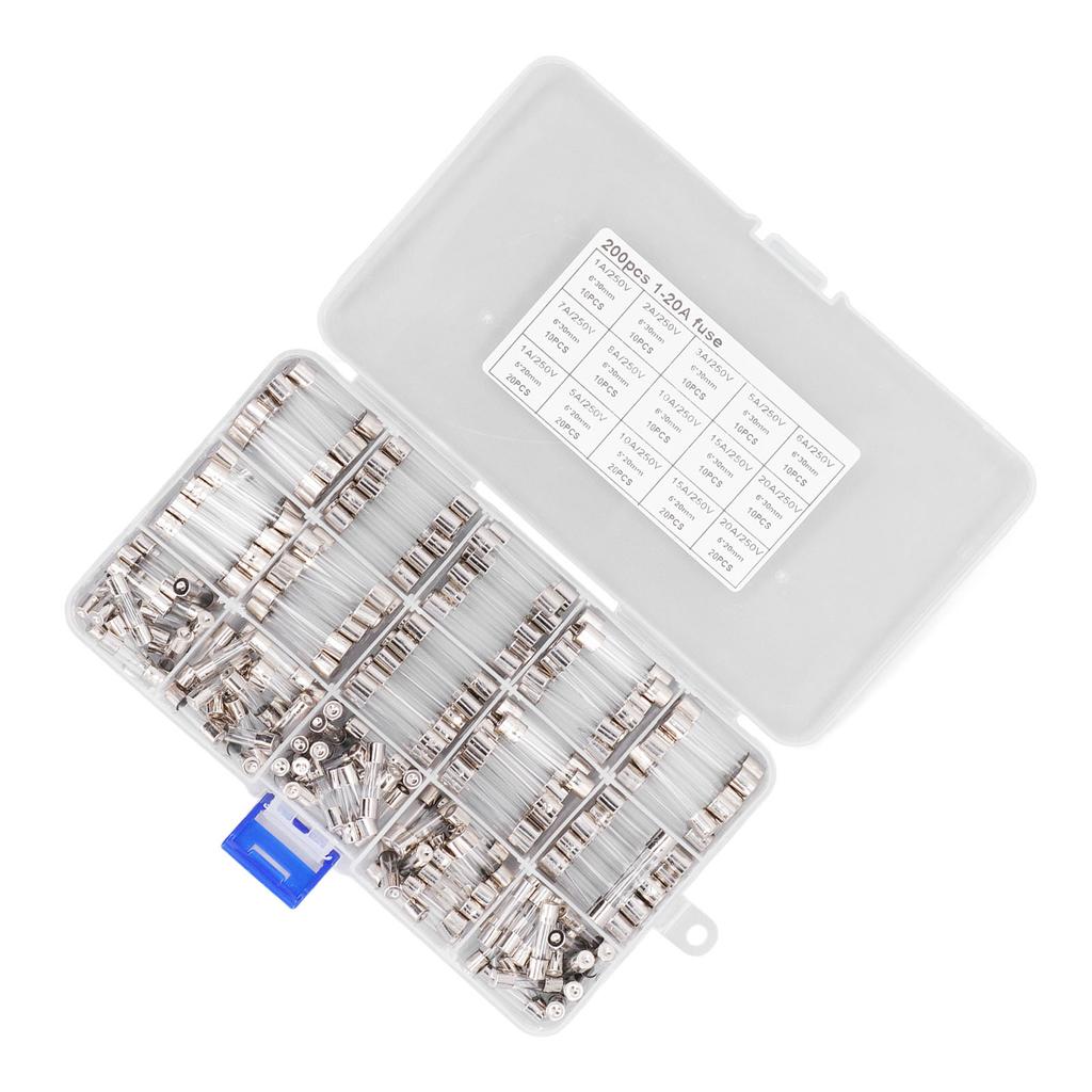 200 ШТ. Стеклянные предохранители Набор автомобильных предохранителей для автомобиля, дома на колесах, лодки, грузовика 5x20 мм 6x30 мм 250 В